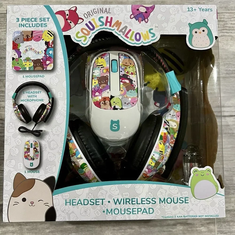 Squishmallows Headsets with Microphone, Wireless Mouse And mouse pad Tech Bundle
